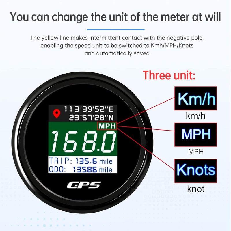 ARTILAURA عداد سرعة GPS 2-1/16" 52mm عداد سرعة قارب رقمي MPH Km/h Knot شاشة TFT هوائي عداد المسافات للسيارات البحرية (أسود) - Image 2